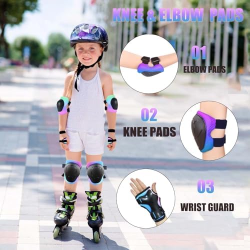 Kids/Youth Knee Pads Elbow Pads for 3-14Years Boys Girls 6 in 1 Kids Protective Gear Set Adjustable for Skating Cycling Bike Rollerblading Scooter Roller Skates