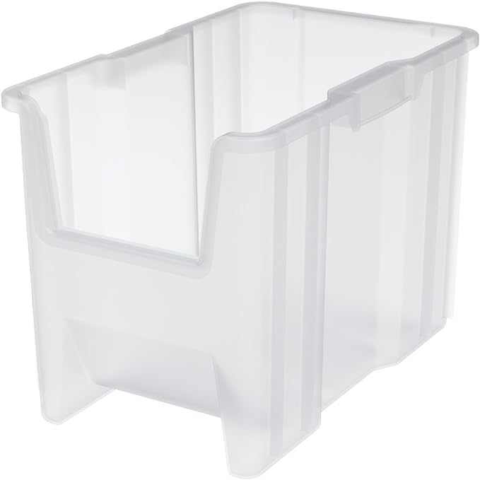 Akro-Mils 13014 Stak-N-Store Heavy Duty Stackable Open Front Plastic Storage Container Bin, (17-1/2-Inch x 11-Inch x 12-1/2-Inch), Clear, (4-Pack)