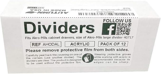 Pack of 12 Dividers for Large Drawers Plastic Storage Hardware Cabinet, Compatible with Akro-Mils 40717 (20702 Large Drawer)