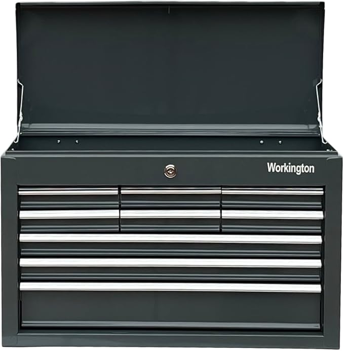 Workington Portable Metal Tool Chest with 9 Drawers, 24" 9-Drawer Tool Chest Cabinet with Ball Bearing Drawer Slides, Steel Tool Storage Box Organizer 4006 Gray