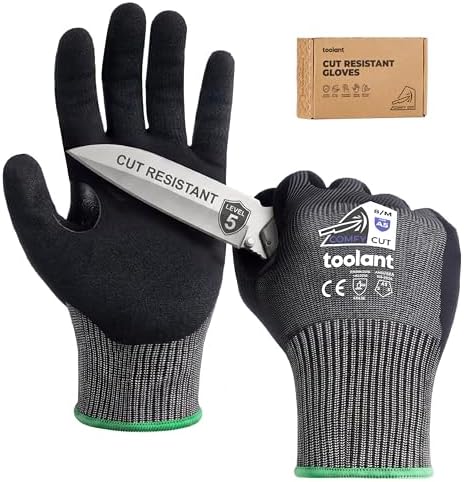toolant ComfyCut A5 Cut Resistant Work Gloves, ANSI & EN388 Certified Protection with Second Skin Comfort, Fiberglass-Free, Touchscreen & Flexible Grip, for Woodworking, Warehouse, Assembly, Large