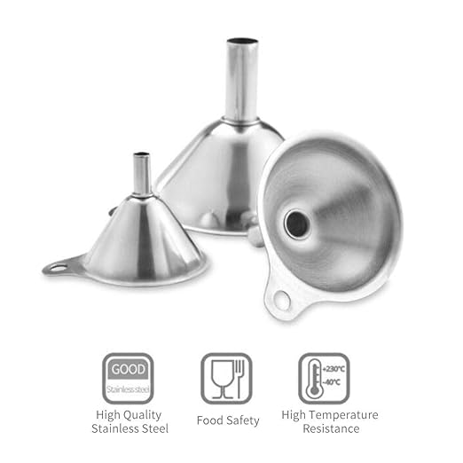 3 in 1 Metal Funnels for Filling Bottles Stainless Steel Small Kitchen Funnel Set for Transferring Essential Oils Liquid Fluid Spice Dry Ingredients Powder, Durable (‎Short-Handled Funnel)
