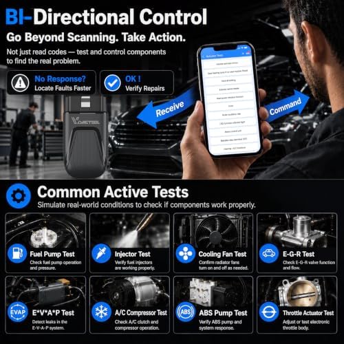 VDIAGTOOL D200 Bluetooth OBD2 Scanner with Bidirectional for iOS & Android