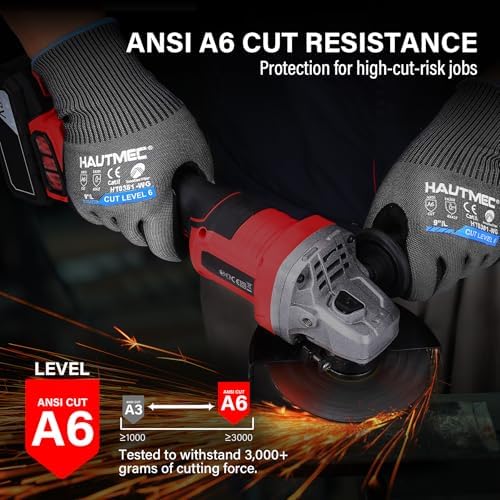 HAUTMEC ANSI A6 Cut Resistant Work Gloves for Men Women, EN388 4X42F Cutting Proof Gloves, Breathable 13-Gauge HPPE, Nitrile Coated, Touchscreen, Reinforced Thumb Saddle for Construction/Auto(XXL)