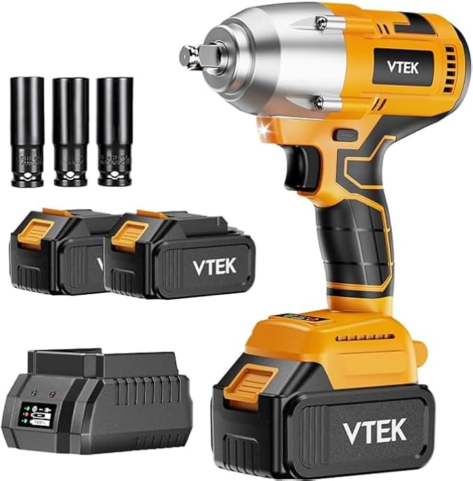 VTEK Brushless Impact Wrench 1/2 Inch Cordless Impact Wrench,Max Torque 700N.m Impact Gun 515 ft-lbs for Car Tiers