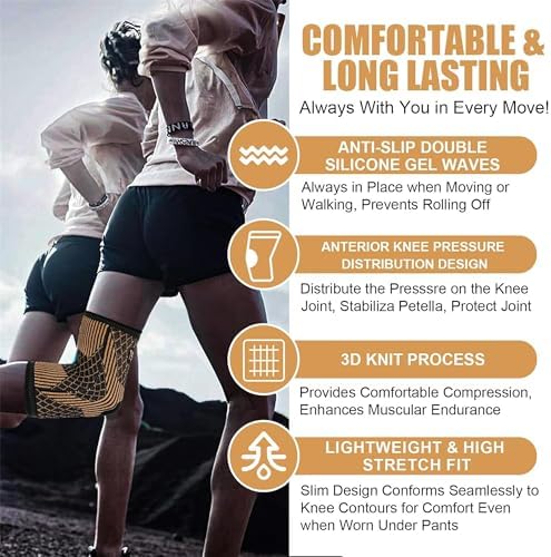 Copper Knee Braces for Women and Men, Compression Knee Sleeve for Knee Pain,Arthritis, Meniscus Tear,ACL, Joint Pain Relief, Knee Support Pads for Running, Workout Sports (L. Orange, Large)
