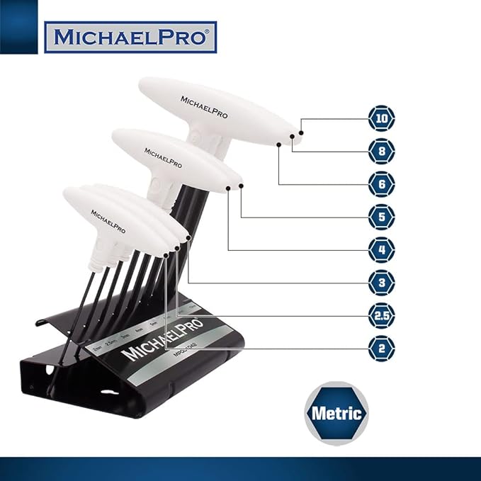 MichaelPro MP001042W 8-Piece T-Handle Ball End Allen Wrench Set, Hex Keys Set with Convenient Storage Stand (Metric, White)