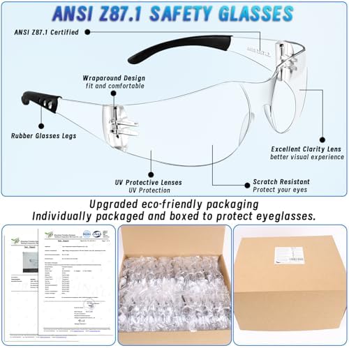 80 PCS Clear Safety Glasses Bulk for Men Women ANSI Z87.1 Safety Goggles