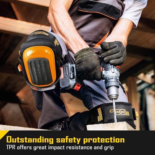 COOLJOB Professional Knee Pads with Heavy Duty Anti-Slip Cap, Comfortable Foam Cushion and Extra Thick Gel Padding for Construction Flooring, Reinforced & Adjustable Straps, Orange