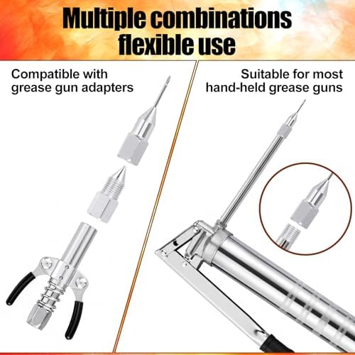 Grease Gun Accessory Kit, Grease Gun Nozzle, Hose, Cleaner, 90 Degree Coupler Adapter, Needles (2 Fine + 1 Coarse) & Needle Tip & Embedded Nozzle Fittings Attachment for Automotive Heavy Machinery