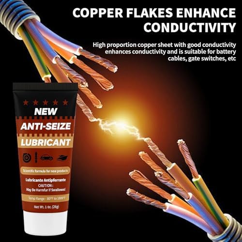 Copper Anti-Seize Brake Caliper Grease & Thread Lubricant - High Temp Copper Antiseize Compound Prevents Noise, Seizes - Use for Brake Pins, Bolts, Spark Plugs, Automotive Application - 1oz Tube 1Pack