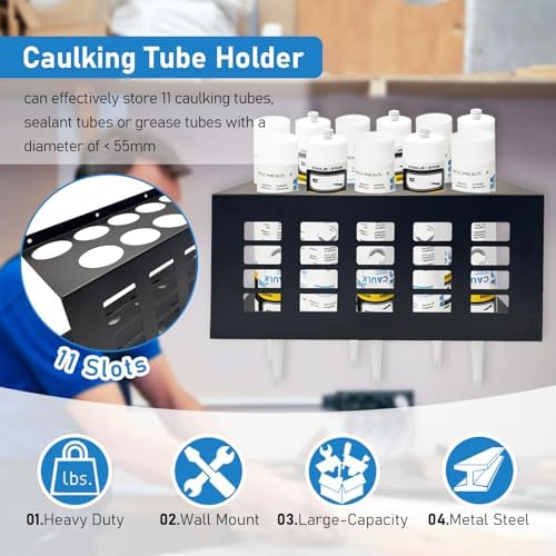 Metal Wall Mount Caulk Tube Holder Rack, Black