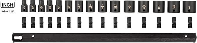 TEKTON 3/8 Inch Drive Shallow 6-Point Impact Socket Set with Rail, 15-Piece (1/4-1 in.) | SID91104