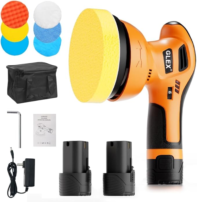 GLEX Electric Cordless Car Polisher, Portable Polisher with Polishing Pad Kit, Durable, Brand Car Cordless Polisher, for Car Detailing Waxing, Boat Sanding, Scratch Removal, Mirror Polishing.