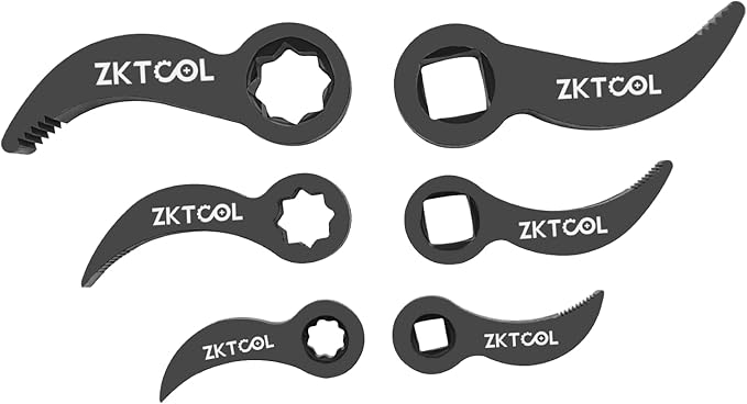 ZKTOOL 6PC Pry Bar Wrench Adaptor Head Kit,Crowbar Adapter Head Tools, The Square Outline Does Not Slip Easily, Includes 1/2" 3/8" 1/4" D 4pt/8pt (Square) Profile