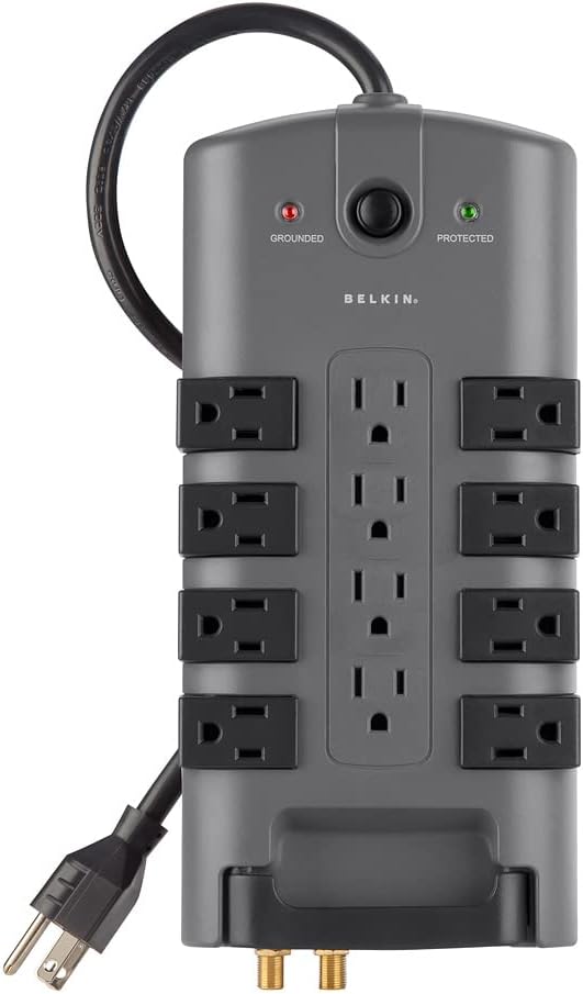 Belkin Surge Protector w/ 8 Rotating & 4 Standard Outlets (Pack of 5) - 8ft Sturdy Extension Cord with Flat Pivot Plug for Home, Office, Travel, & Desktop - Power Strip - 4320 Joules