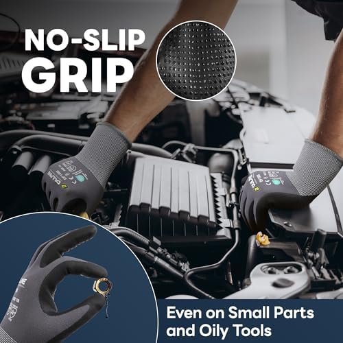 DULFINE Anti-slip 12 Pairs Pack Work Gloves for Men and Women Grey XL