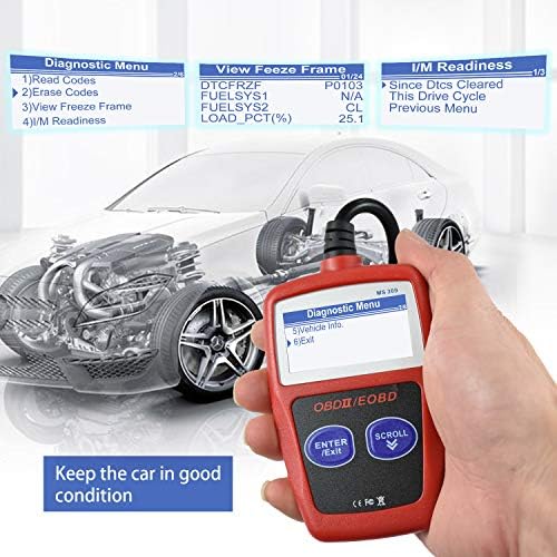 MS309 OBD2 Scanner Check Car Engine Light Fault Code Reader, Universal OBDII Diagnostic Scan Tool Read Clear Trouble Codes, View Freeze Frame Data, OBDII CAN Diagnostic Scan Tool