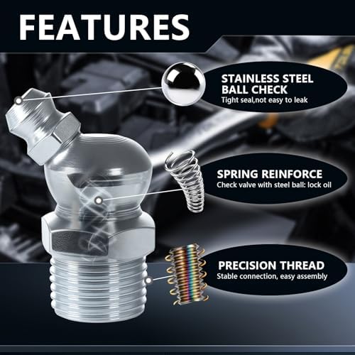 15Sizes Grease Fitting Assortment SAE and Metric Zerk Grease Fittings Kit 1/4 1/8 M6 M8 M10 Straight 45 90 Degree Zerks Nipples (Pack of 45Pcs)