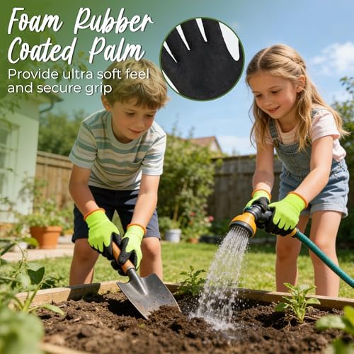 HANDLANDY 3 Pairs Kids Gardening Gloves, Grippy Kids Work Gloves, S