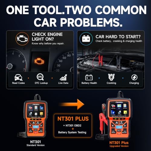 FOXWELL NT301 Plus 2-in-1 OBD2 Scanner & 12V Car Battery Tester