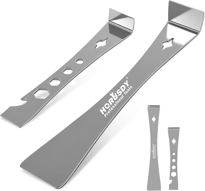 HORUSDY 2-Piece Pry Bar Scraper Set, Stainless Steel Flat Pry Bars with Hex Screwdriver Function, 6-11/16” & 9-1/2” Multi-Purpose Nail Puller, Trim, Demolition & Repair Tools