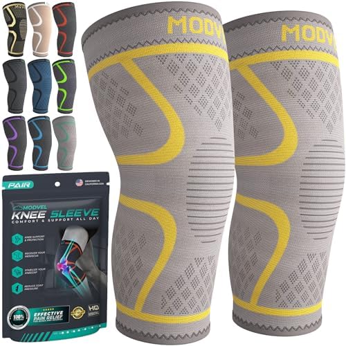 Modvel Compression Knee Brace for Women & Men - 2 Pack Knee Brace for Running Knee Pain, Knee Support Compression Sleeve, Workout Sports Knee Braces for Meniscus Tear ACL & Arthritis Pain Relief