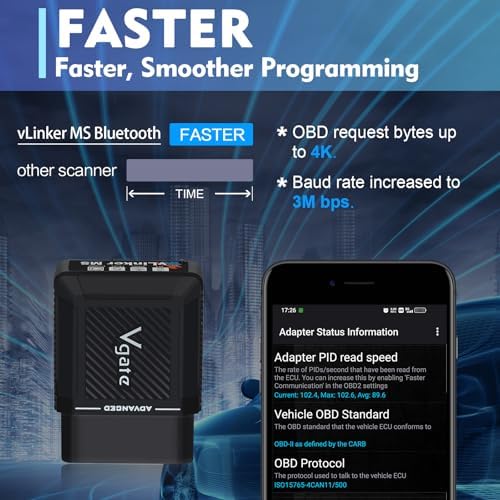 Vgate vLinker MS Bluetooth OBD2 Car Scan Tool for iPhone/iOS, Android & Windows, Supports Multiple CAN Protocols (GMLAN, MS CAN, CH CAN, LS CAN)