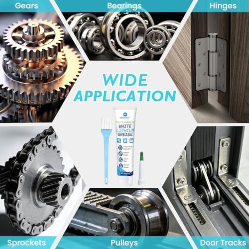 White Lithium Grease Multi-Purpose Lubricant, Long-Lasting Waterproof & Rust Preventive Grease, High Load Protection for Automotive, Marine, Industrial & Household Use, 3 oz / 85g