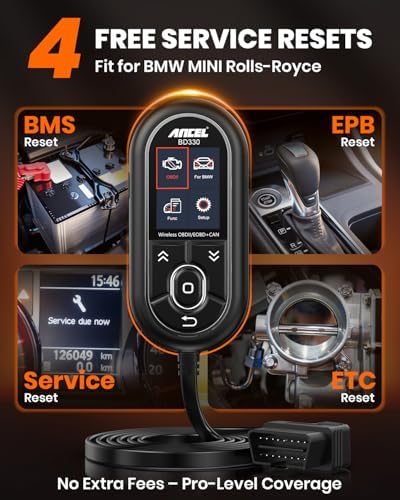 ANCEL BD330 BMW OBD2 Scanner for BMW, MINI, and Rolls-Royce Vehicles, ABS Full-System Diagnostic Scan Tool, Battery Registration/BAT Check, EPB/Oil/Throttle Reset, 3-in-1 Bluetooth/Wired/HUD- Black