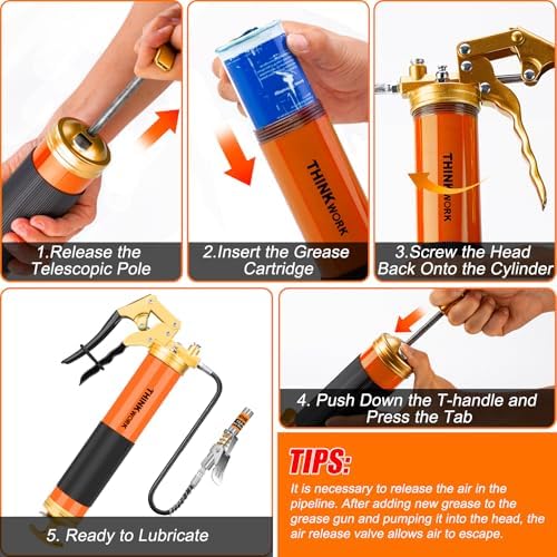 THINKWORK Upgraded 8000 PSI Grease Gun Kit with 0.53" Coupler & 90° Adaptor