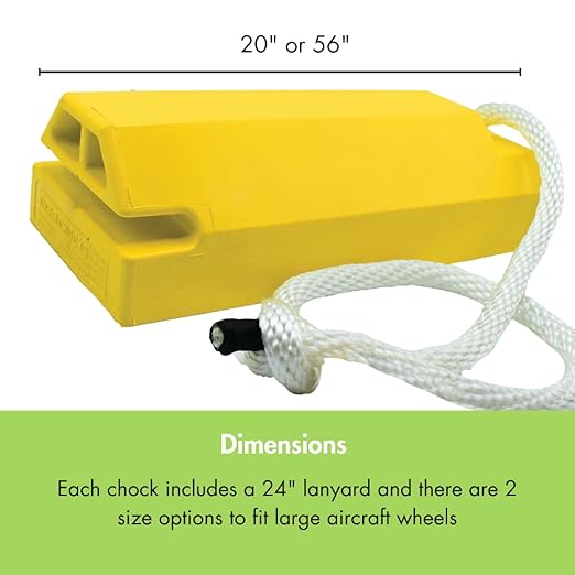 Checkers 56" Airplane Chocks, Aviation Wheel Chocks for Large and Oversized Aircraft, One Tire Chock for Polished Hangar Floors with Locking Rope, Durable Lightweight Urethane, Yellow, AC6856-LR-RP