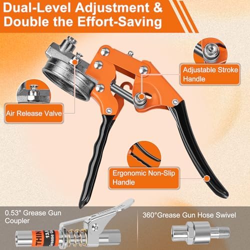 THINKWORK 8000 PSI Pistol Grip Grease Gun Kit - Adjustable Pressure