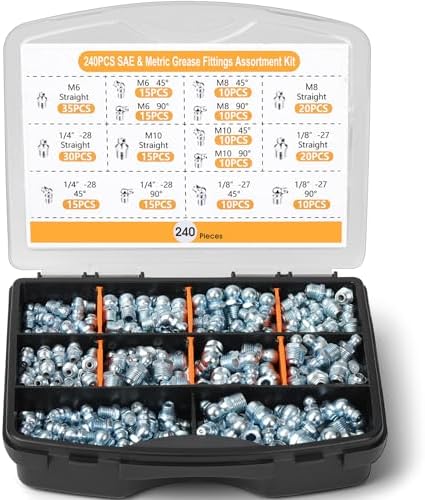 240-Piece Zerk Grease Fittings, SAE & Metric Grease Nipple Assortment