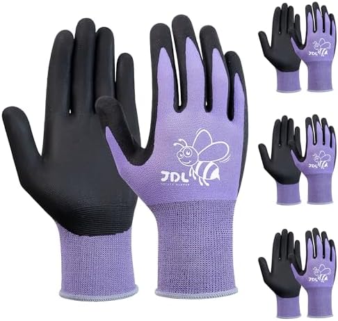 JDL 3 Pairs Nylon Nitrile Coated Gardening Gloves for Women, Touchscreen Yard Garden Gloves, Breathable Safety Work Gloves with Grip, Purple, Small