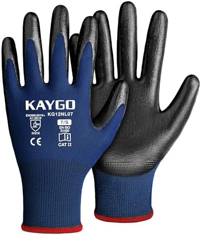 KAYGO Work Gloves for Men and Women, Black Nitrile Coated,KG12N,12Pairs