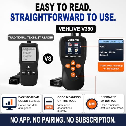 V380 OBD2 Scanner for Check Engine Light, Color Display Car Code Reader