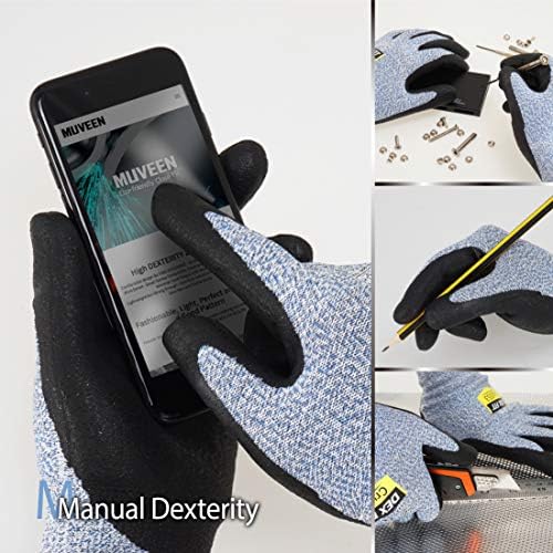 DEX FIT Level 5 Cut Resistant Gloves Cru553 Anti-Static, 3D Comfort Fit A5 Safety Work Gloves with Grip, Thin Touchscreen Gloves for Warehouse, Package Handling, Blue, XS, 1 Pair