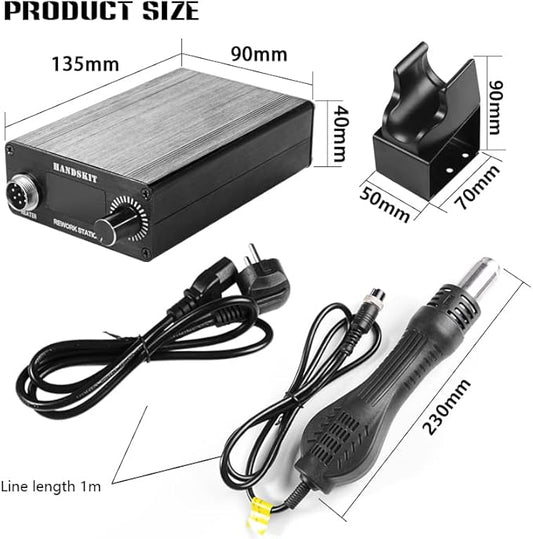 Hot Air Rework Soldering Station,Craft Heat Gun with Digital Display Adjustable Temperature Solder Iron Station Kit Desoldering Heat Gun Wick Tool with 7 Nozzles 700W SMD Welding Heating Gun