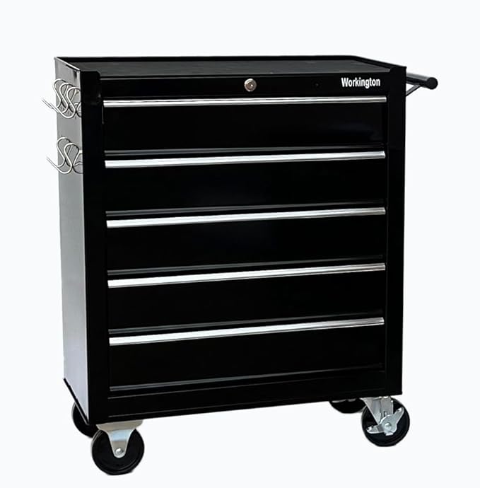 Workington Rolling Metal Tool Chest with 5 Drawers, 24" 5-Drawer Tool Chest Cabinet with Ball Bearing Drawer Slides, Steel Tool Storage Box Organizer 4101 Black