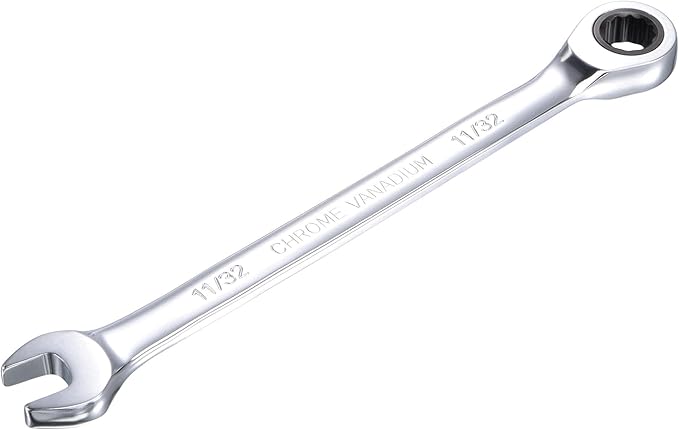 uxcell 11/32 Inch Ratcheting Combination Wrench SAE 72 Teeth 12 Point Ratchet Box Ended Spanner Tools, Cr-V