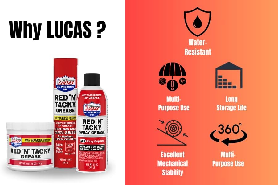 Lucas Red N Tacky | Red Grease | Heavy Duty Multi-Purpose | 2 Pack