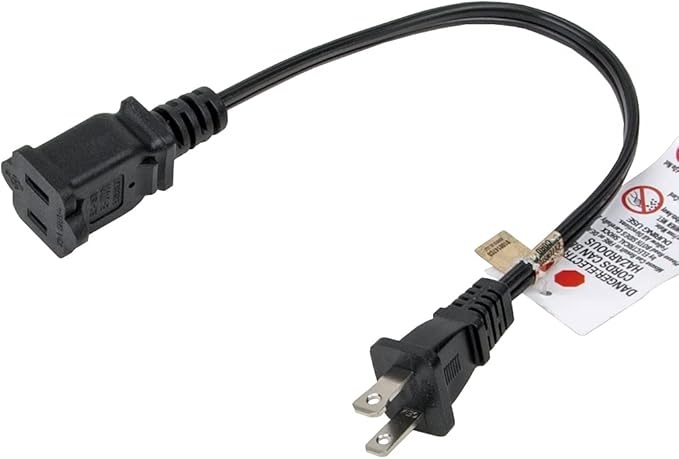 1FT Short Polarized US 2 Prong Male-Female Extension Power Cord, 2 Outlet Extension Cable Cord US AC 2-Prong Male/Female Power cable10A/125V, Nema 1-15P to 1-15R Cable Polarity
