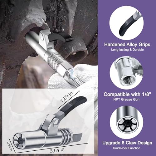 GATTLELIC Grease Gun Tips Accessory 7PCS Kit,Includes Grease Needle Dispenser, 2pcs Grease Needle Nozzles, 90 Degree Grease Coupler Adapter with Sleeves, Coupler, 12 Inch Hose, Zerk Fitting Cleaner