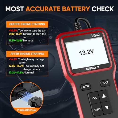 OBD2 Scanner and Battery Tester, Vehicle Code Reader for Check Engine Light