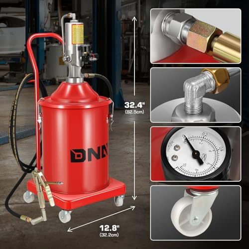 DNA Motoring 5 Gallon Air Grease Pump, 20L High-Pressure Grease Pump Set, Portable Pneumatic Grease Pump with Wheels, w/ 13ft High Pressure Hose, Grease Gun, TOOLS-00661