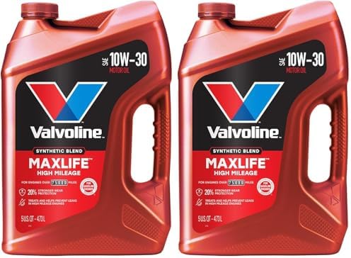 Valvoline High Mileage with MaxLife Technology 10W-30 Synthetic Blend Motor Oil 5 Quart, (Pack of 2)