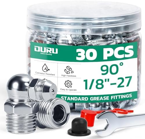 OURU 1/8"-27 SAE Grease Fittings Kit, 90 Degree with Caps & Wrench(11mm)