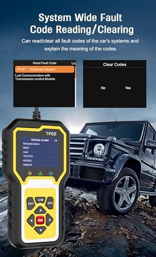 TP02 6 in 1 OBD2 Scanner for BMW Benz Audi Honda Toyota and Nissan Code Reader, Multi-System Diagnostic for Engine, Oil Reset, Transmission, ABS, SRS, Body, Chasis, Speaker System & More