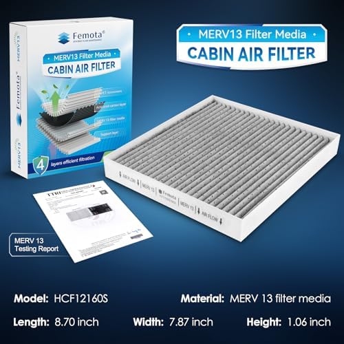 Lab Certified MERV 13 Cabin Air Filter with Activated Carbon, CF12160 Replacement for Kona, Tucson, Veloster, Venue, Seltos, Soul, Sportage.